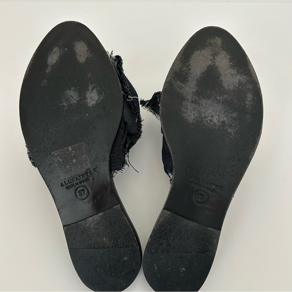 AllSaints Flats Rumour Dark Denim Bow Slip On Mules Shoes Sandals Size 37 - Picture 6 of 9